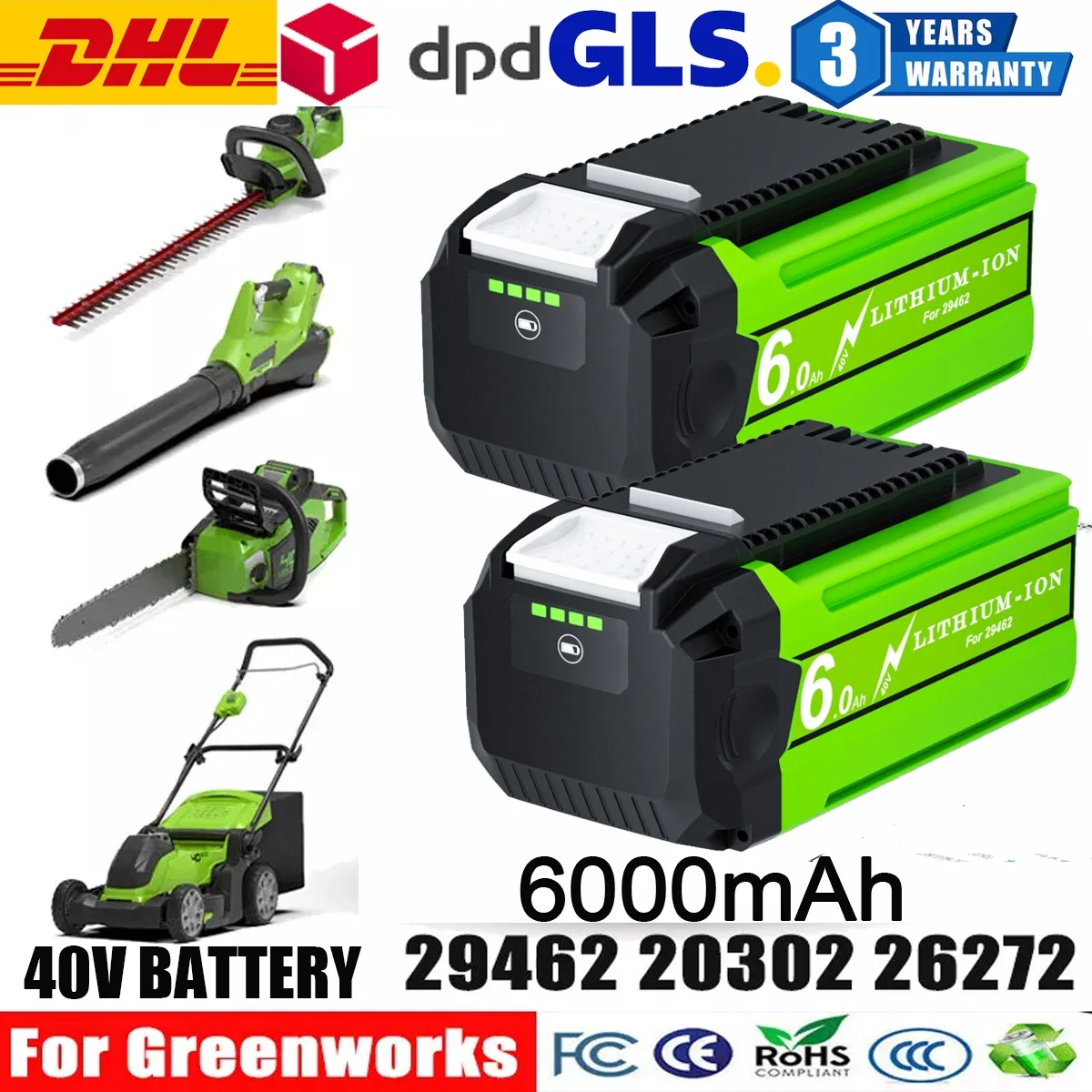 Bonacell Ersatzakku für Greenworks 40V 6Ah G-Max Li-Ionen-Akku für 29462 für Rasenmäher-Elektrowerkzeuge 29462 29252 22262 20642