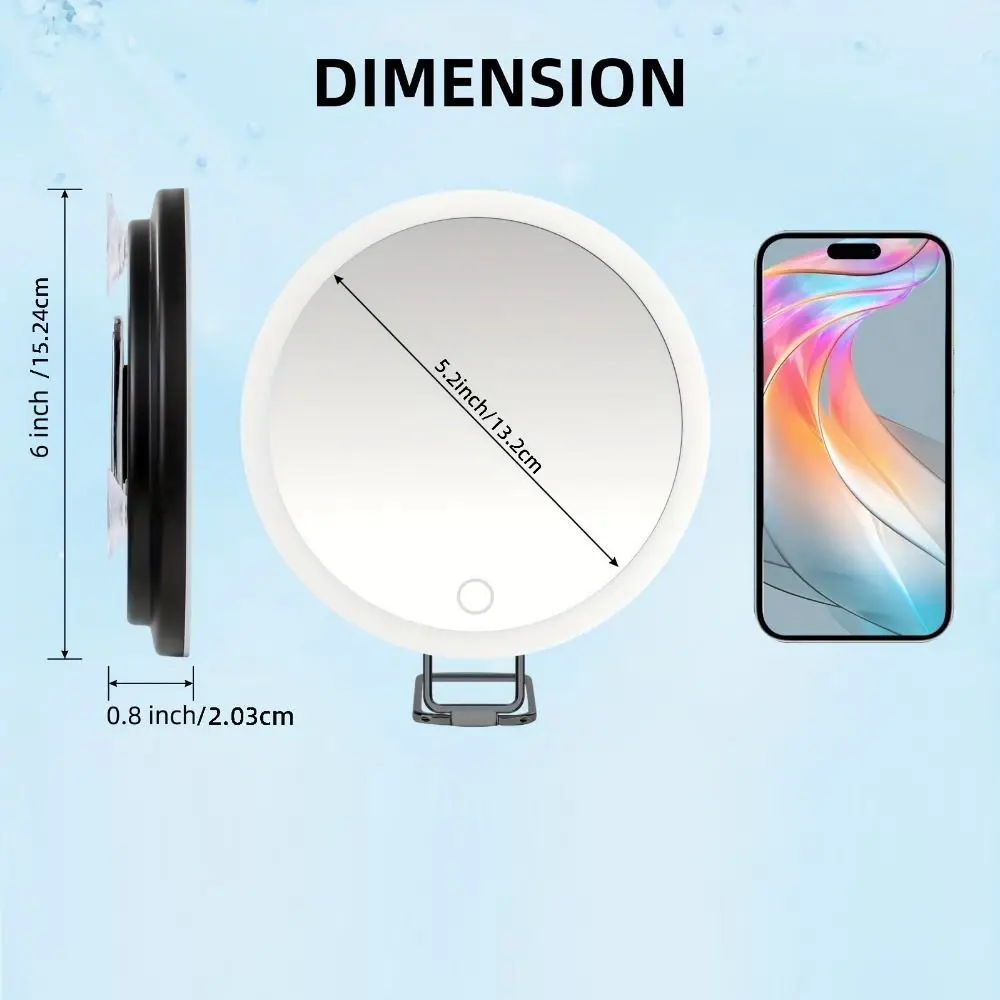 360 °   Miroir grossissant à support réglable avec lumière, miroir de maquillage LED pliable haute définition, ventouse murale suspendue