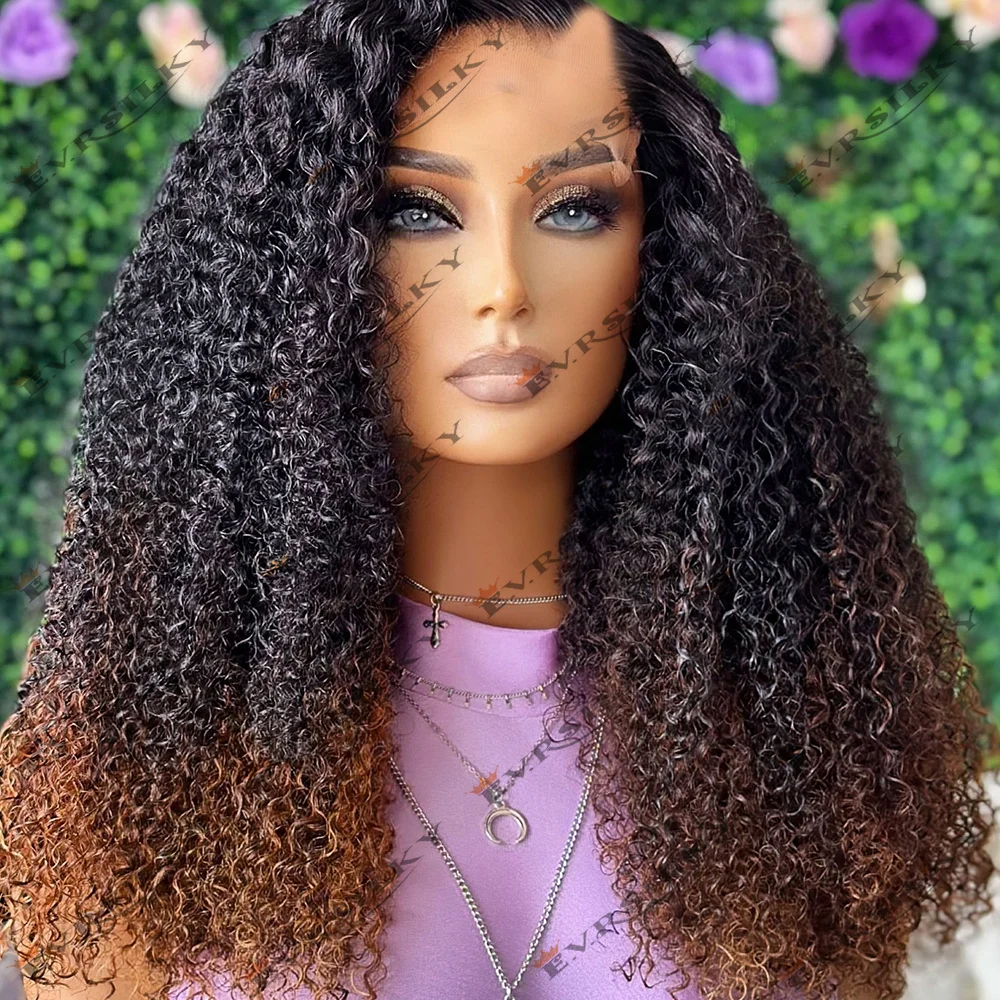 

Ombre Auburn Brown V Part Wigs With Clips for Black Women Remy 100% Human Hair 250Density Unprocess Afro Kinky Curly U Part Wig