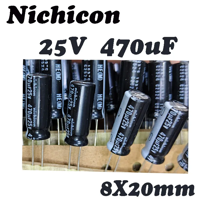 (50pcs)25V470UF HE(M) 8X20mm Nichicon High-Frequency Low-Resistance Aluminum electrolytic capacitor 470uf 25V