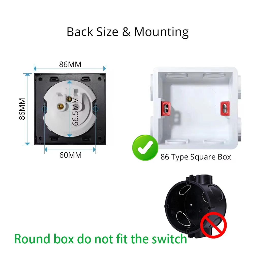 WALLPAD 1/2/3/4Gang Wall Light Switch Round Button Switches 2Way Glass Panel 110V 250V 16A Blue LED Ring Indicator