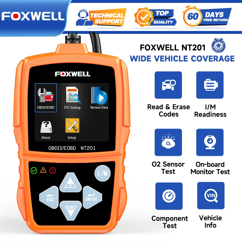 FOXWELL NT201 OBD2 Scanner Car Code Reader Check Engine Light Reader OBDII EOBD Car Computer Diagnostic Scan Tool Auto Fault