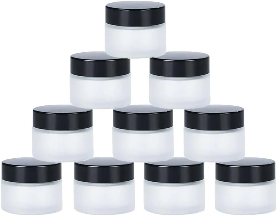 Hot Sale 5/10/15/20/30/50/100g Frosted Glass Eye Face Cream Jars with Black/White Lid Eco-friendly Cosmetics Skin Care Container