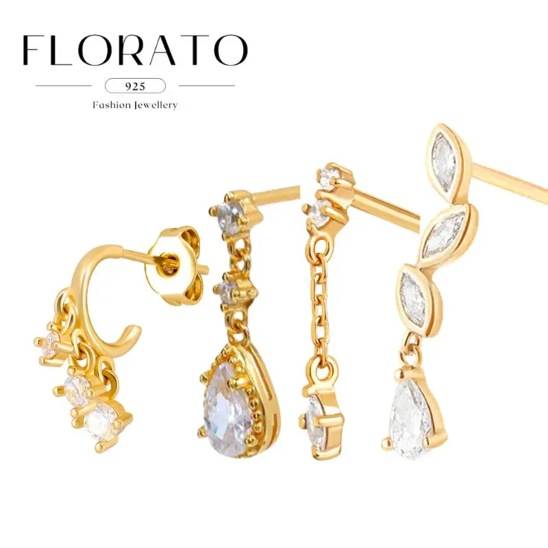 925 Silver Needle Water Drops Zircon Pendant Earrings Horse Eye White Zircon Perforated Earrings Fashion Luxury Wedding Jewelry