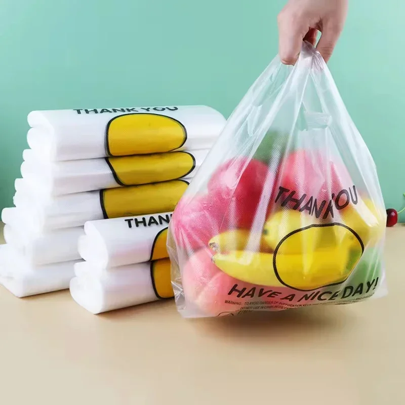 Plastic Food Storage Bags with Handle Supermarket Grocery Shopping Bag Useful Shopping Bag Kitchen Storage Basket 3 Sizes 50 Pcs