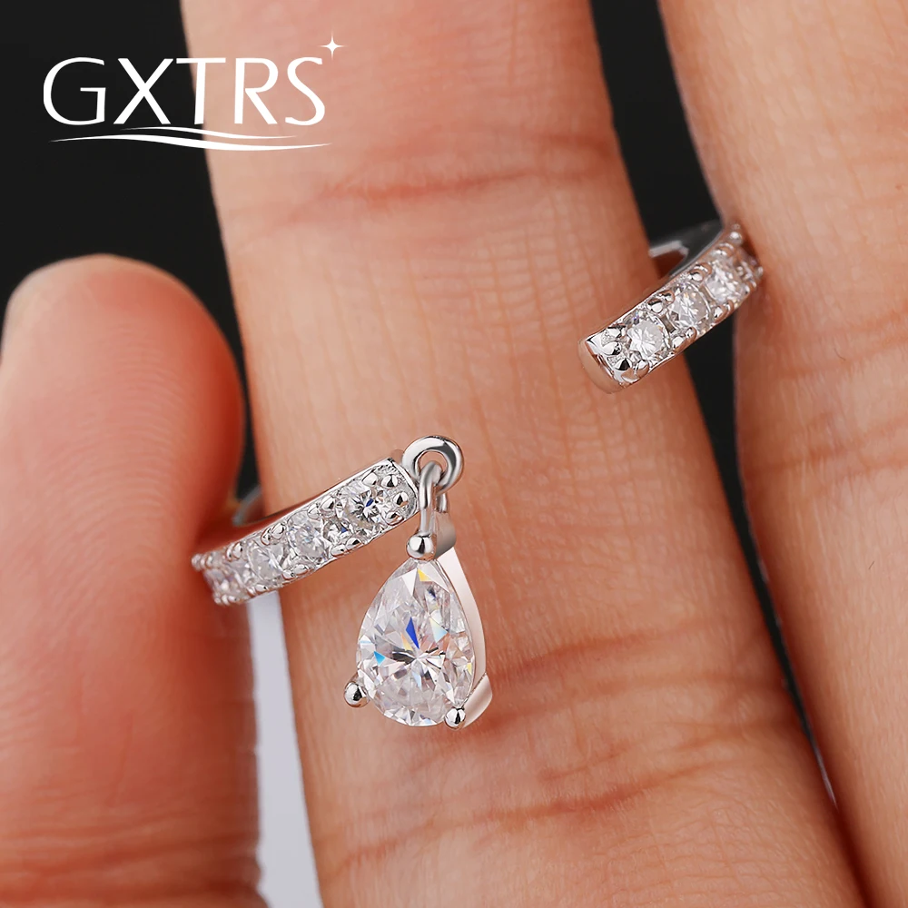 GXTRS 0.5CT Waterdrop Full Moissanite Ring For Women 925 Sterling Silver Pear Cut Lab Diamond Tassel Open Band Fine Jewelry Gift