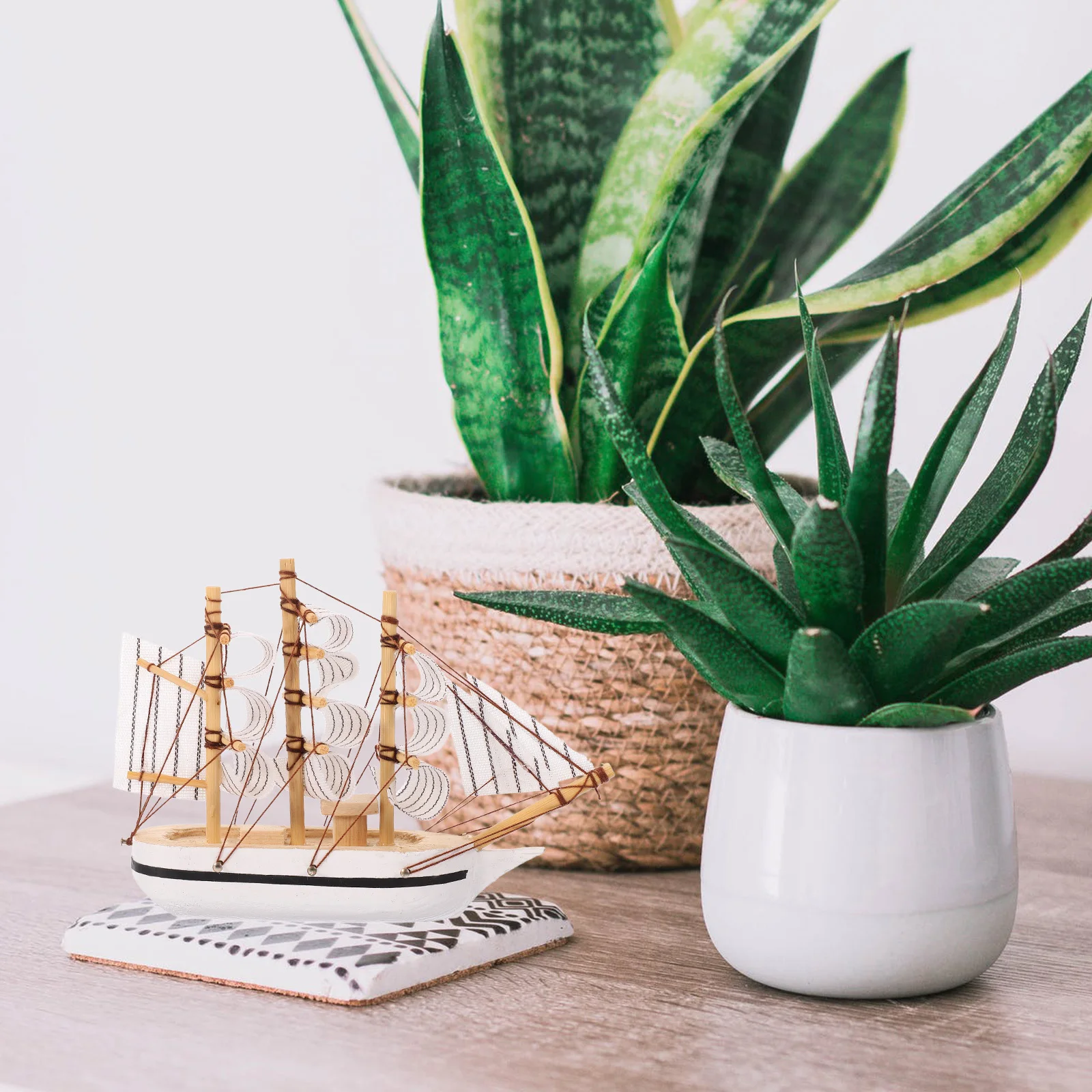 

Wooden Sailboat Ornament Mediterranean Style Handcarved Mini Sailboat Decor Tabletop Nautical Bathroom Home Beach Room