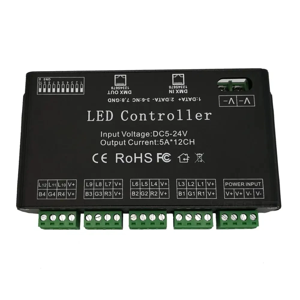 12 Channel DMX Decoder RGB DMX512 Strip Controller Input DC5V-24V 60A