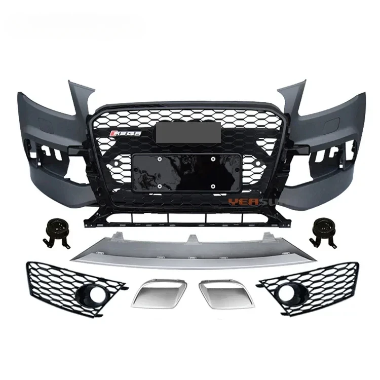 Body Kits Front Bumper Car Bumper PP+ABS Mesh Grille Insect Nets Easy Installation Chrome and Black and Silver