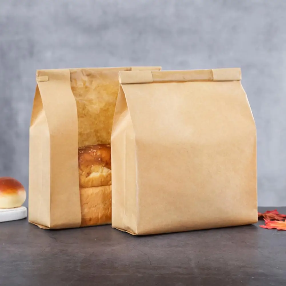 

50Pcs Toast Bag，Packaging Bag ，Kraft Paper Bread Bags，with Clear Window，Durable Bread Packaging Bags for Bakery