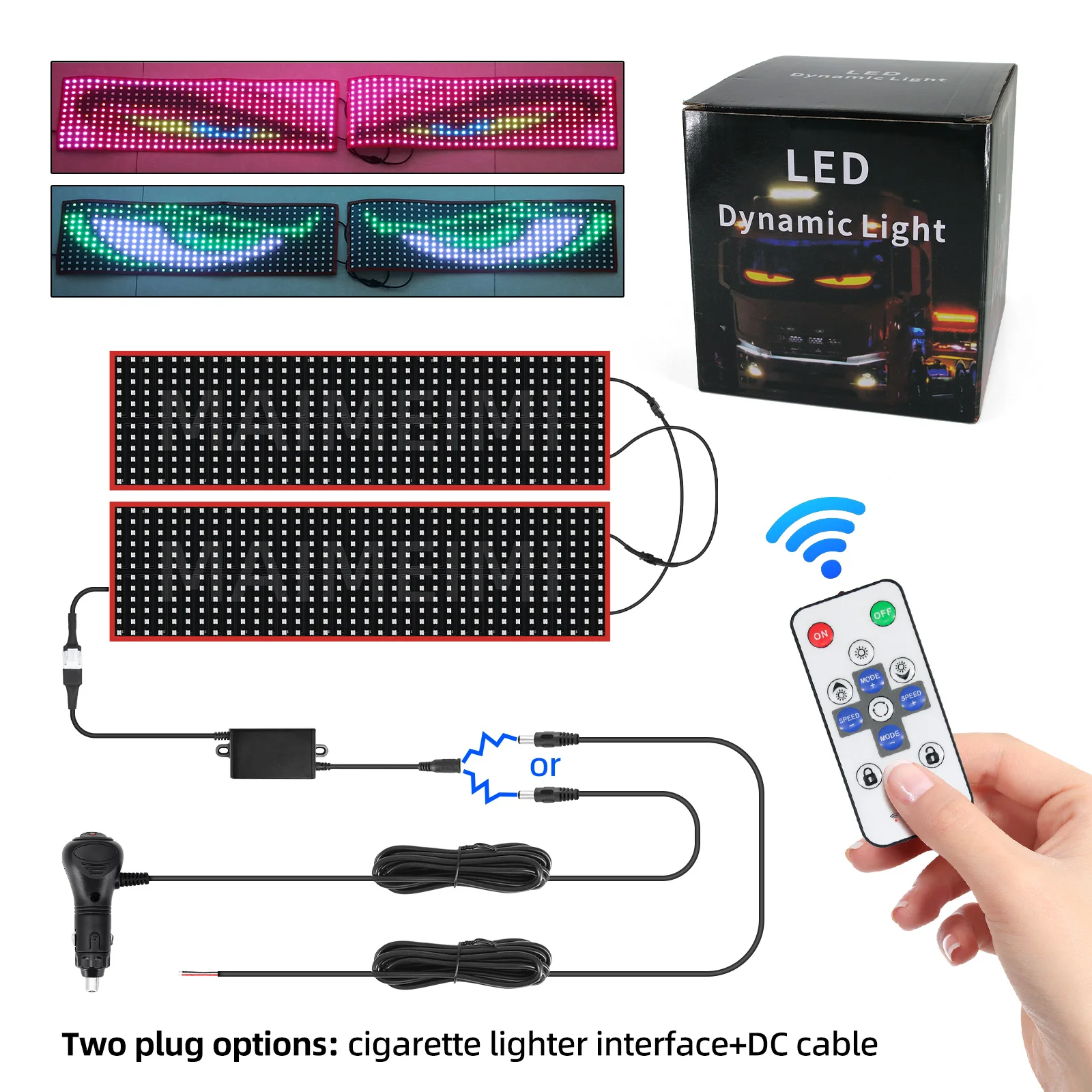 

60/70/80CM 2 in 1 Truck Car Devil Eye LED Pixel Panel Light Remote Control Decorative Lights Scrolling For Board Windshield ﻿
