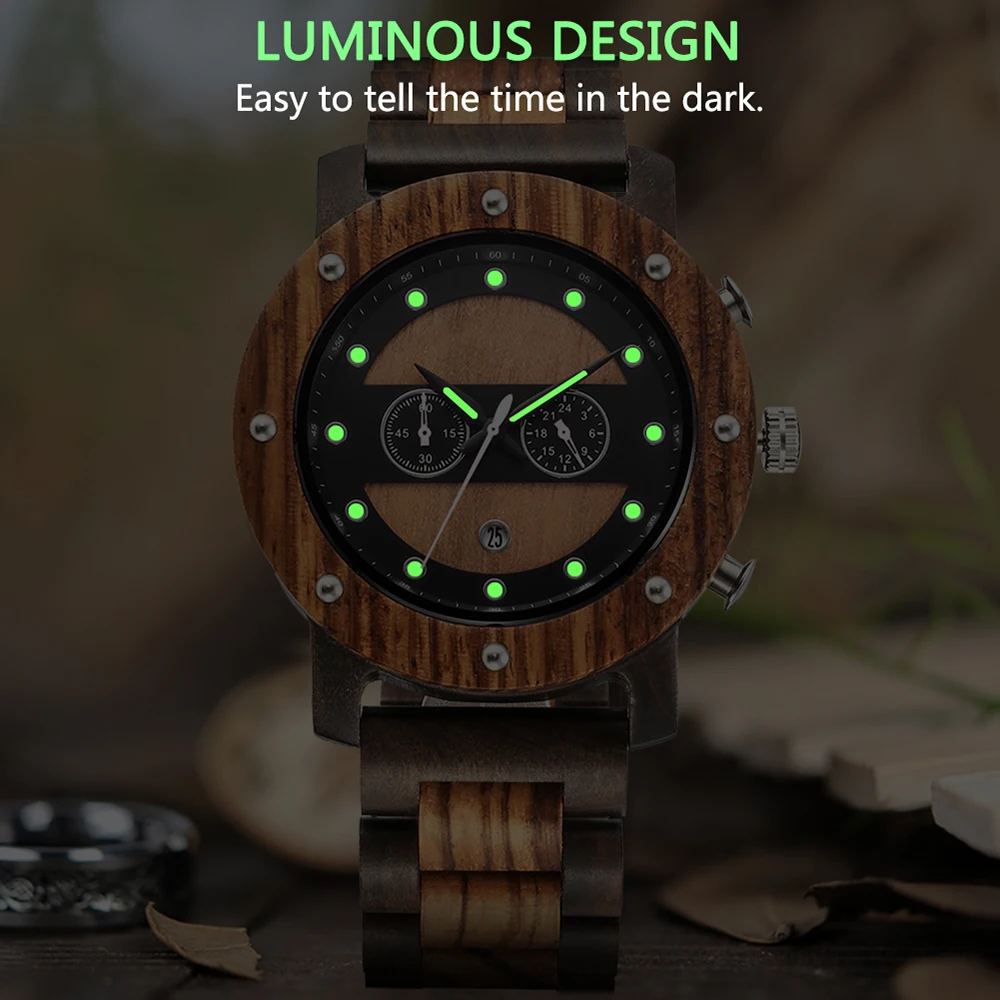Fashion Men's Wooden Watch - Multi-functional Quartz Movement Elegant Blend of Nature and Technology