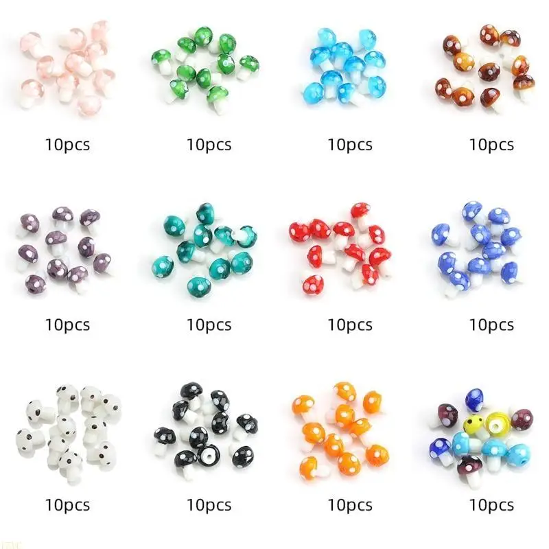15YC Pilzperle, handgefertigte Lampwork-Perlen, gemischte Pilz-Charm-Perle, Spacer, lose Perlen, Schmuckzubehör, Dekor – Detail 4
