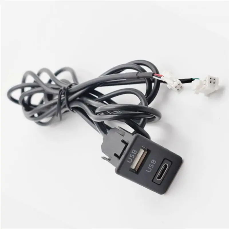 Car Dash Mount USB+TYPE-C Port Panel Interface Extension Cable Adapter Car Dashboard Vehicle Navigation USB Socket