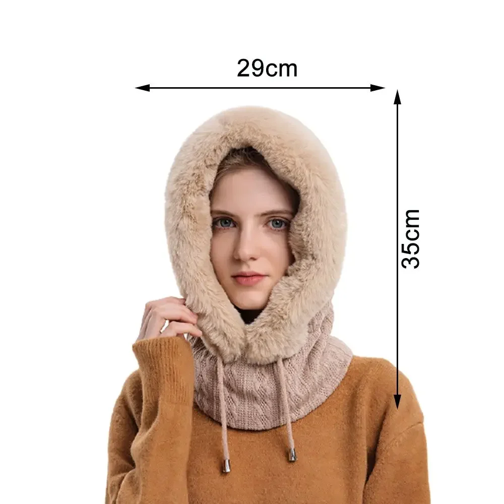 Fashion Winter Women Beanie Thick Warm Knitted Hooded Hat Add Fluff Lined Windproof Balaclava Neck Ear Warmer Bonnets For Women