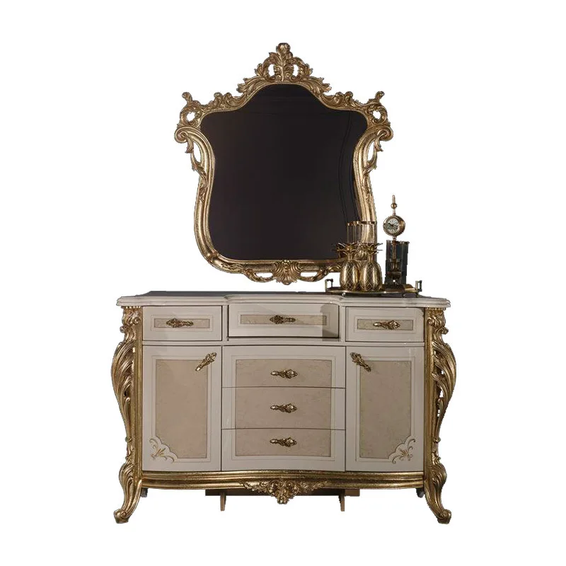 

European birch carved dresser makeup table mirror combination French large apartment villa bedroom furniture