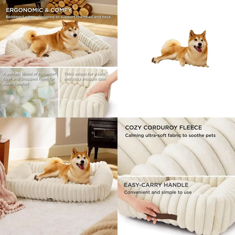 

Большая ортопедическая лежанка для собак – моющаяся пушистая лежанка для животных со съемным чехлом, 91x69x20 см, кремовая