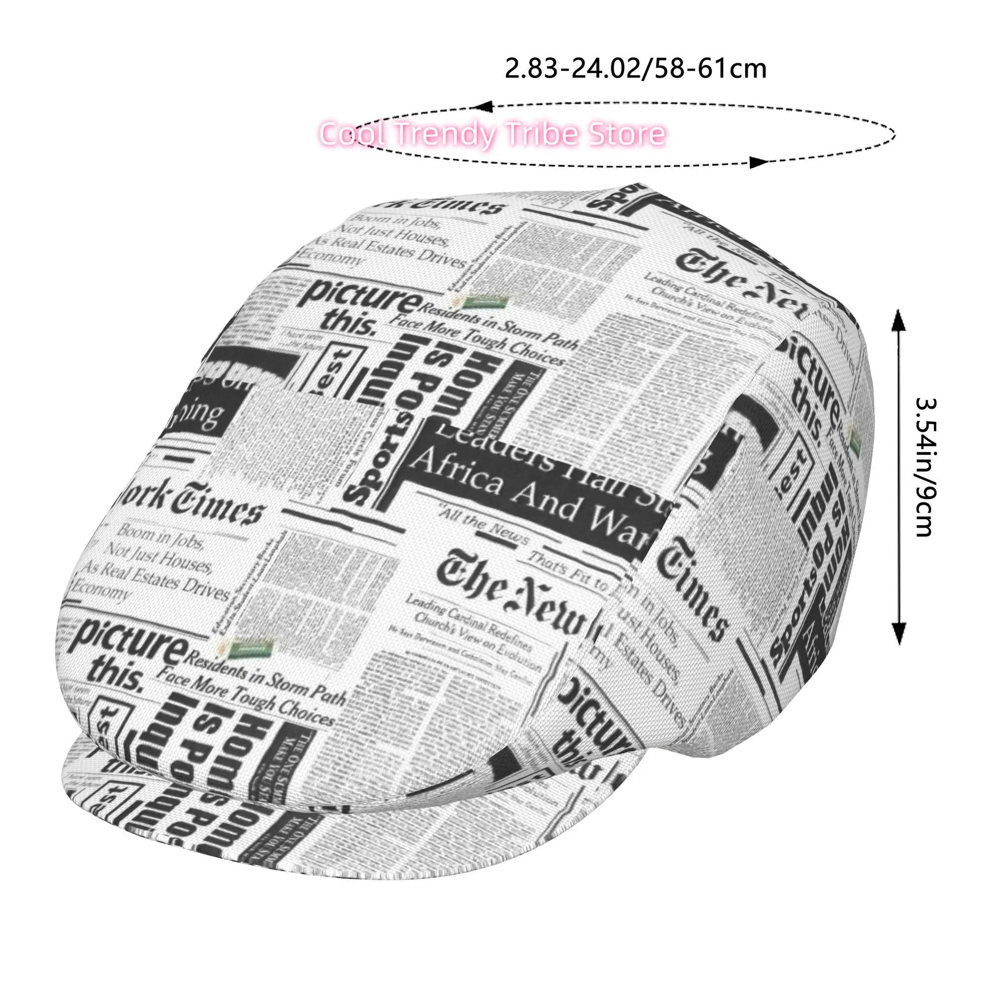 2D Flat - 1pc of Classic Newspaper Print Beret, a Vintage Newsboy Cap, Suitable for Everyone, an Essential Fashion Item for Both