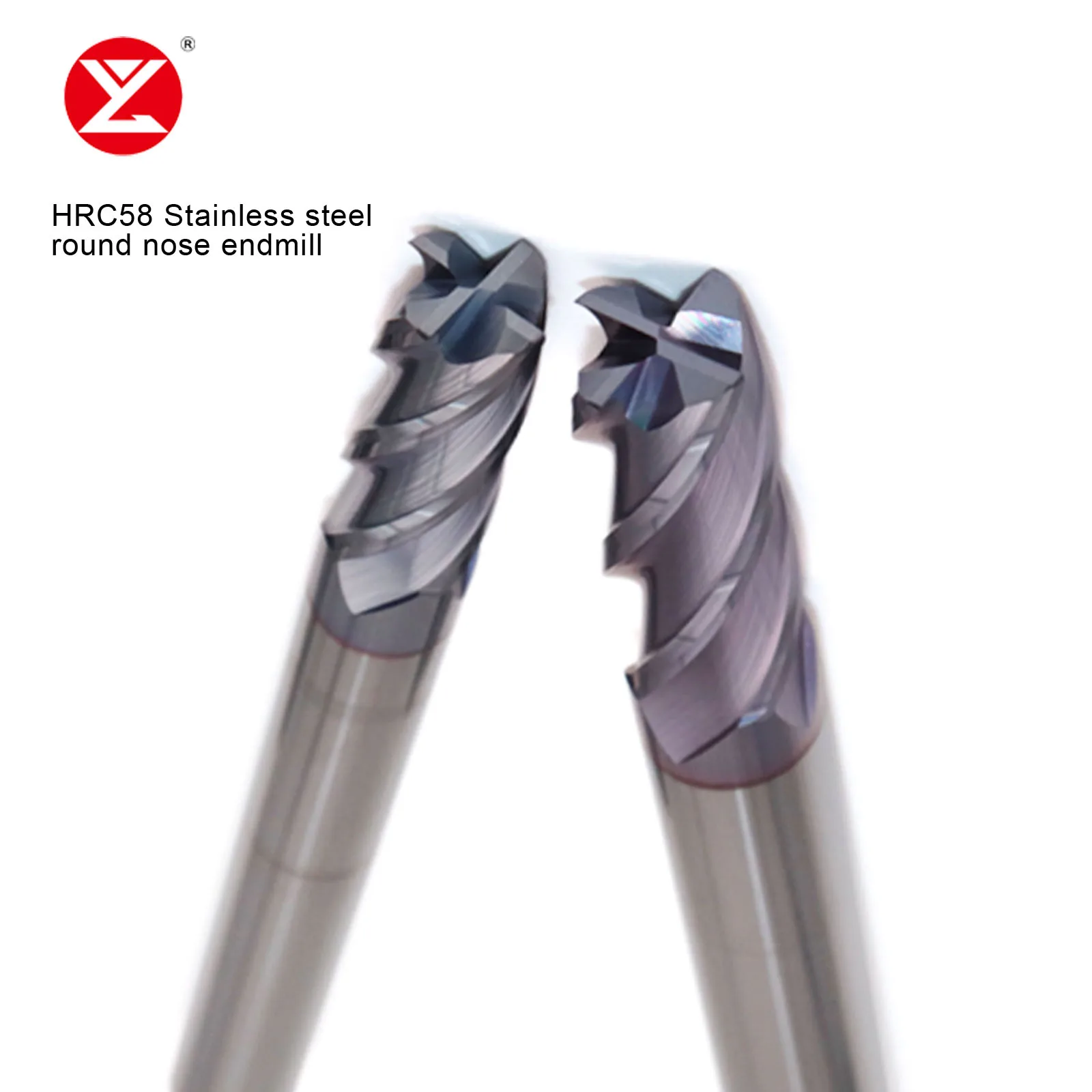 HRC58 4Flutes Bull Nose Endmill Solid Carbide Milling cutter With Radio Corner For Material Stainless steel R0.2 R0.5 R1.0 R2.0