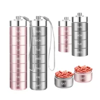 7 Grids Weekly Portable Pill Case Travel Metal Pill Organizer Waterproof Pill Box Container Medicine Bottle with Hanging Rope