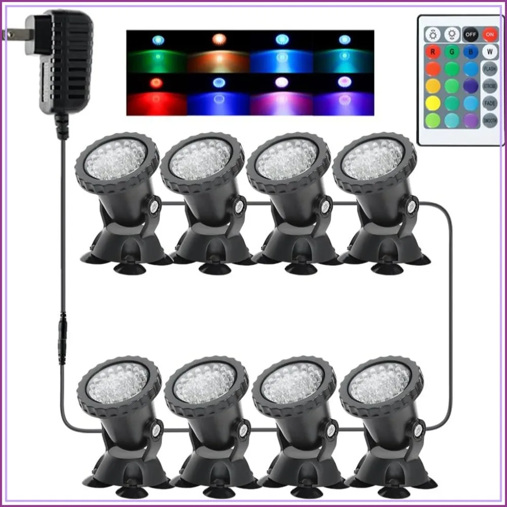 

IP68 RGB Underwater Pond Lights, 8-Pack, Dimmable Submersible Fountain Spotlights with Remote