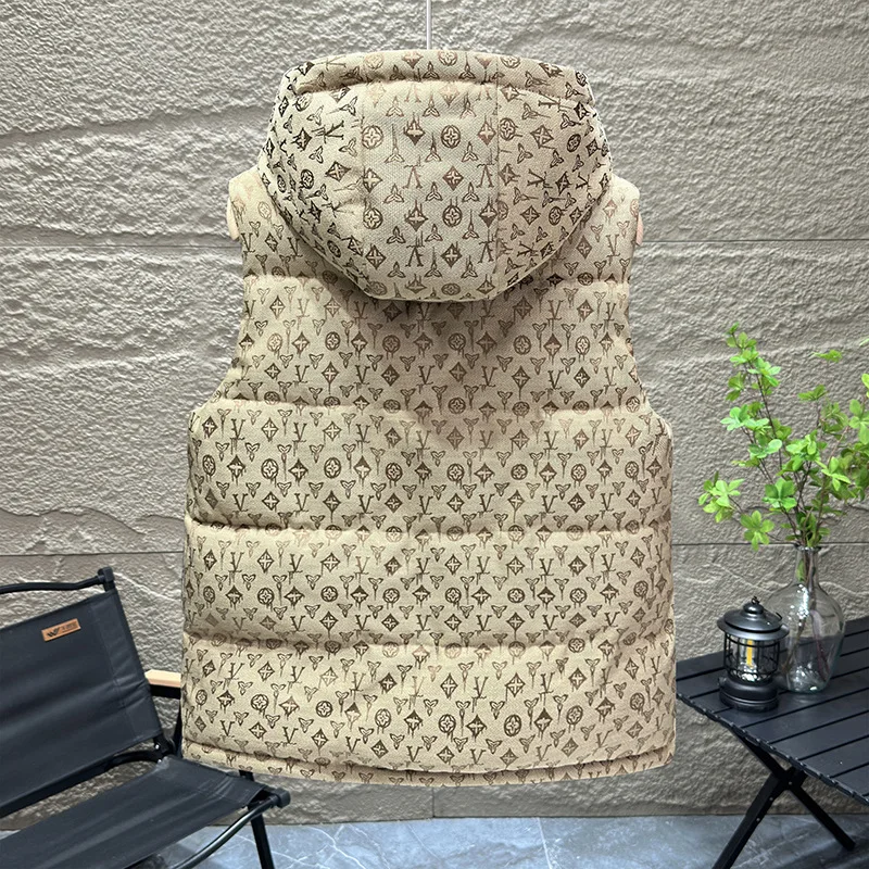 

LV Smjgxb Winter Thiened Hooded Couple Vests Faionable Youth Warm Outerwear Cross-Border Sle Men's Slim Fit Jaet