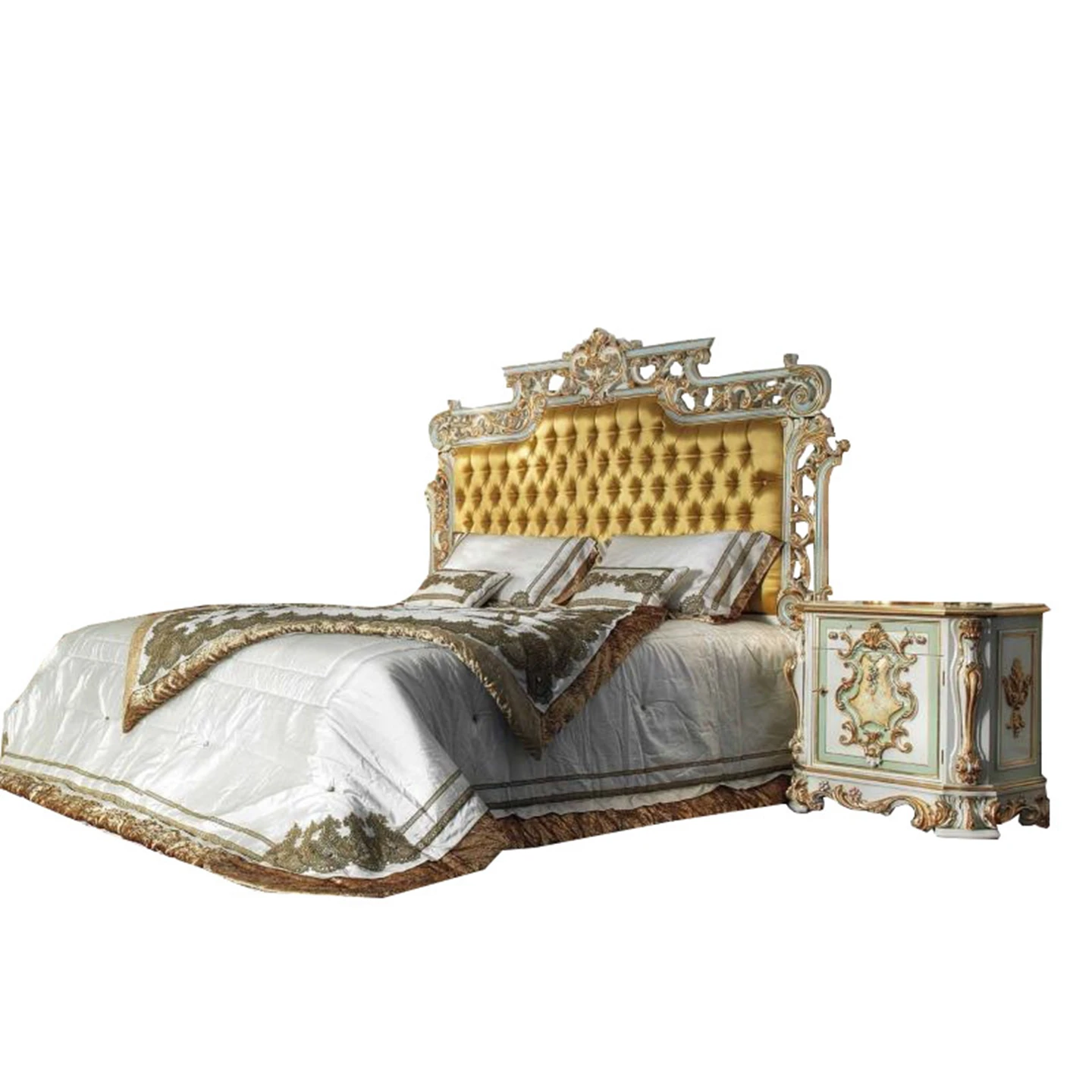 

European court French solid wood carving luxury villa master bedroom bed