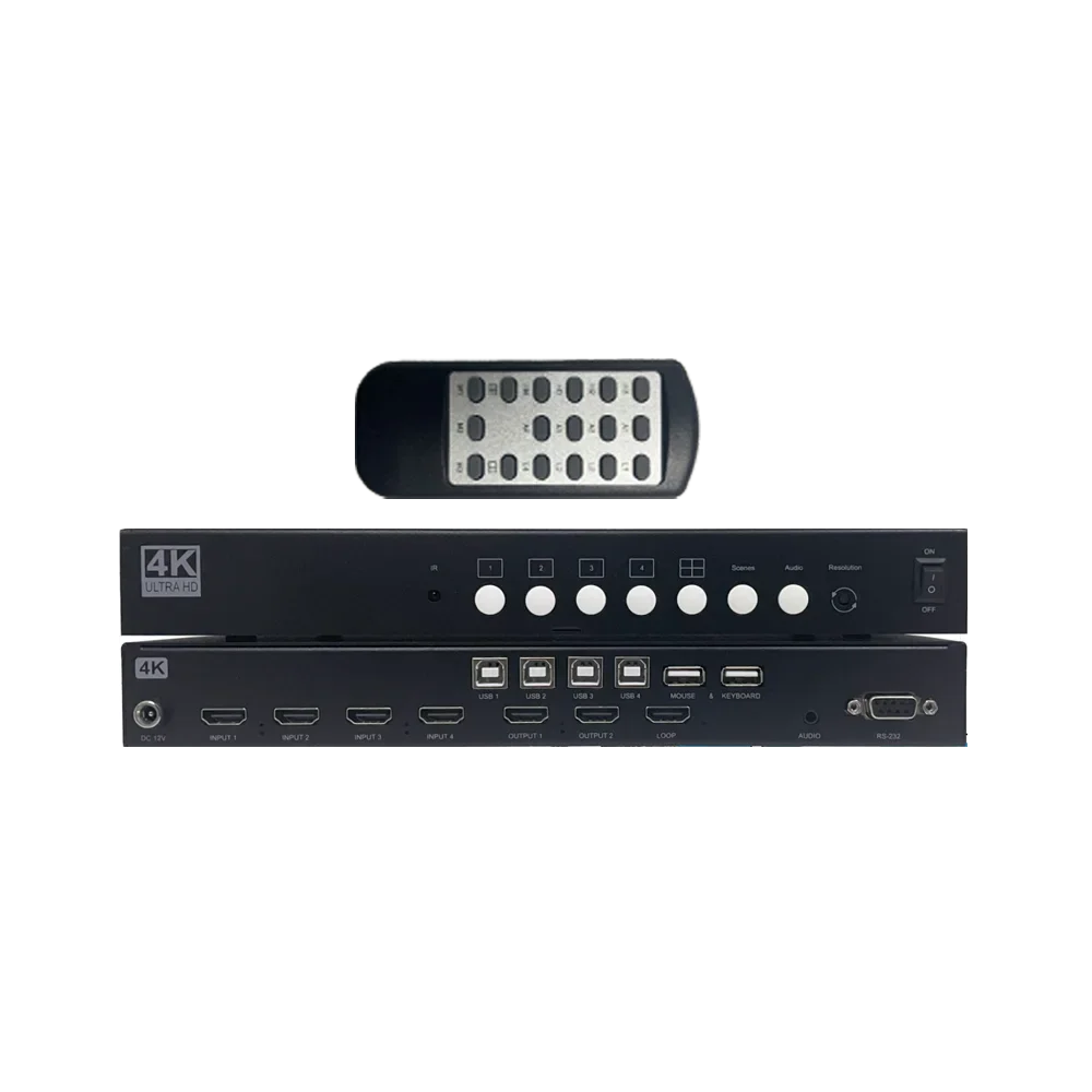 LERGB Plastic 4K60HZ-KVM Video Splitter 4x1 Window Size Layout Audio Signal Switching Resolution Adjustment Multi-screen Display