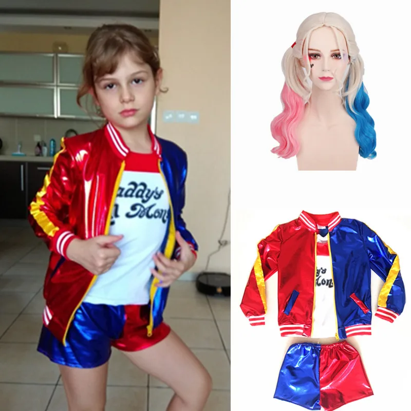 Carnevale Fantasia ragazze costumi Cosplay Joker Halloween t-shirt giacca parrucca