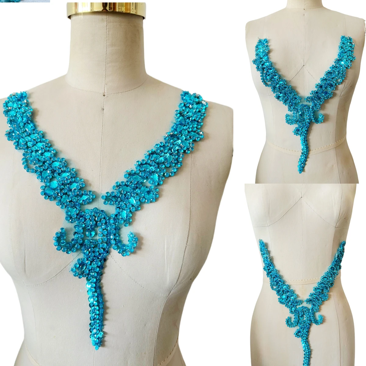 

18 Colors Customize V Neck Beaded Diamond Tulle Apparel Decorate Handwork Rhinestone Accessories Dress Fabric