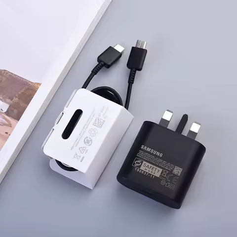 Samsung 25W UK Super Fast Charger Adapter For Galaxy S24 S23 S22 S21 S20 Note 20 Ultra Z Flip Fold 6 5 4 3 2 A15 A25 A35 A55 A54