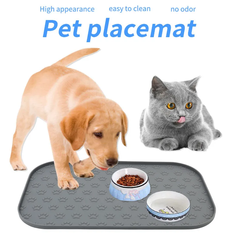 Manteles individuales de silicona para mascotas Beige/caqui/gris/negro, manteles individuales para alimentación de perros, rectangulares con estampado de patas, manteles individuales cuadrados para comer mascotas