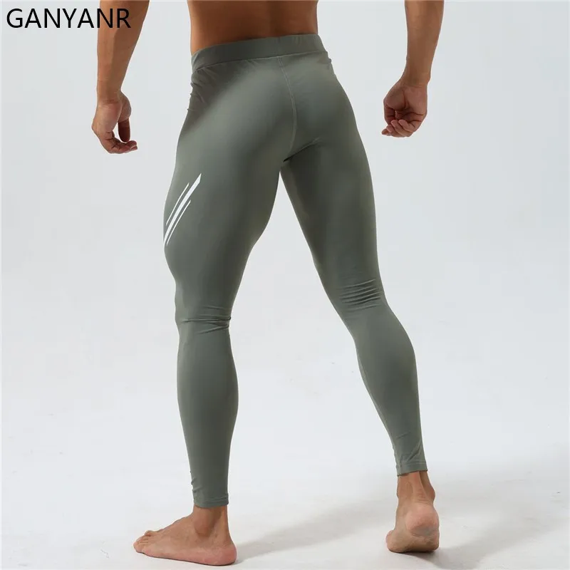 GANYANR legginsy do biegania mężczyzn trening Fitness kompresji zimna pogoda termiczne zimowe spodenki do ćwiczeń sportowe legginsy długie spodnie