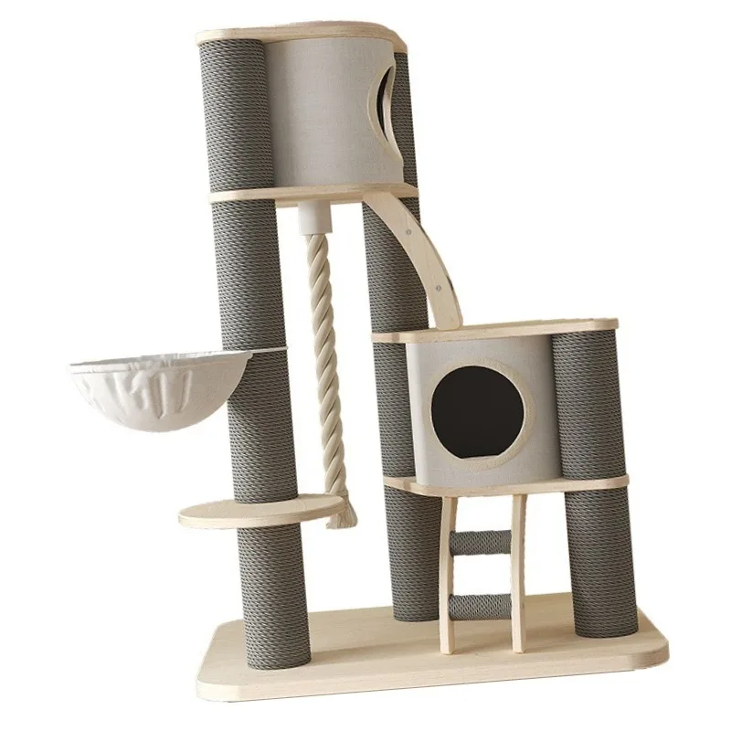 

Solid Wood Cat Tree Tower with Scratching Post Capsule Bed Cat Toy Furniture Minimalist Design