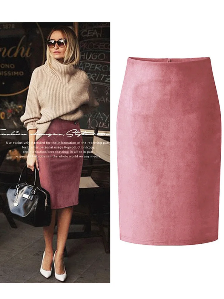 TIYIHAILEY Knielanger Bleistiftrock für Damen, Wildleder, Stretch, Schwarz, Grau, Rosa, Schlitz, Übergröße, 2025, neu, nach Maß, XS-2XL