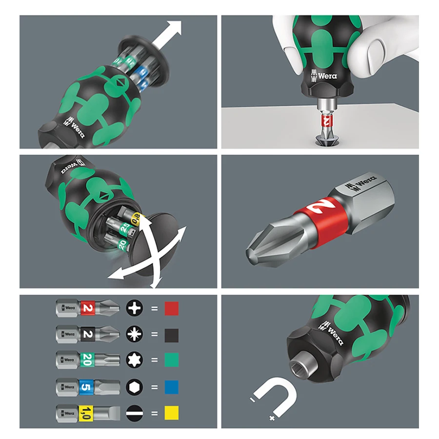 Imagem -04 - Wera-mini Integrado Chave de Fenda Bits Grupo Punho Curto Chave de Fenda Portátil No.0500 8873 001 Pcs