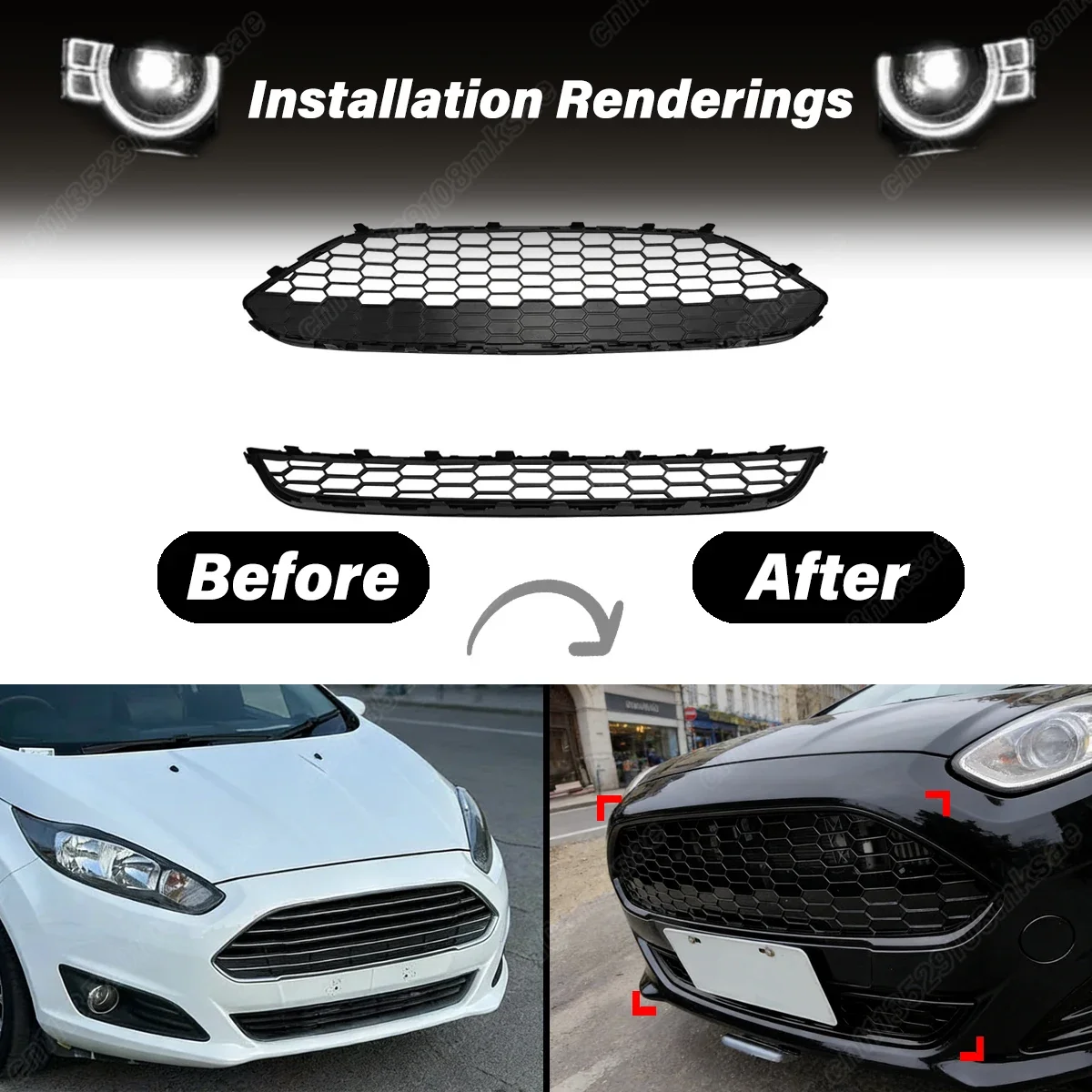 Honeycomb Mesh Front Bumper Racing Grills Upper Center Grille for Ford Fiesta Zetec-S MK7 JA8 2013-2017 ST Style Body Kits Trim view 2