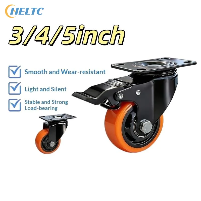1Pcs Swivel Plate Casters With Security A/B Lock 3/4/5in PVC Furniture Caster Wheels Non-Marking For Cart Workbench