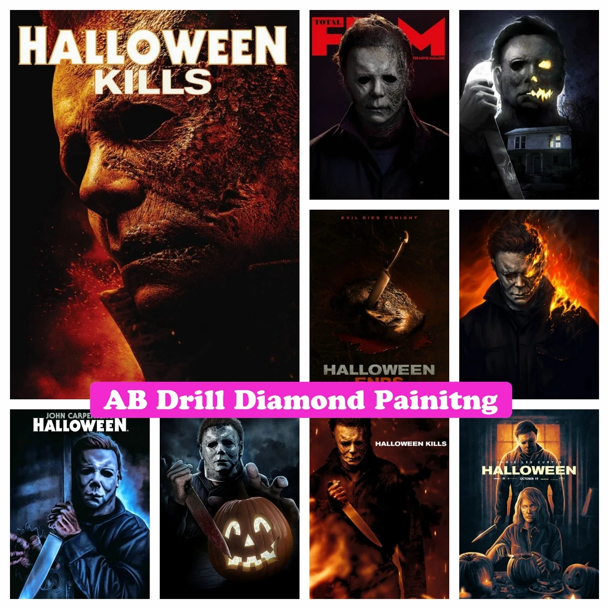 

Halloween Kills 5D DIY AB Drills Diamond Painting Cross Stitch Embroidery Horror Movie Mosaic Rhinestone Hobby Craft Home Decor