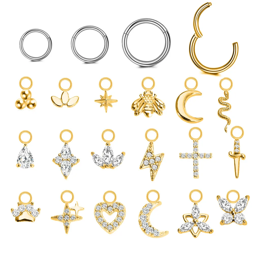 

Flower Moon Heart Lightning Teardrop Hoop Earring Drop Daith Conch Clicker Segment Rings Marquise CZ Rook Jewelry 16G 18G 20G