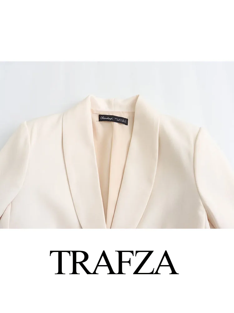 Trafza Sommer mode Frauen Anzüge beige Turn-Down Kragen Taschen Dekoration schlanke lange Ärmel Single Button Blazer Tops Mujer