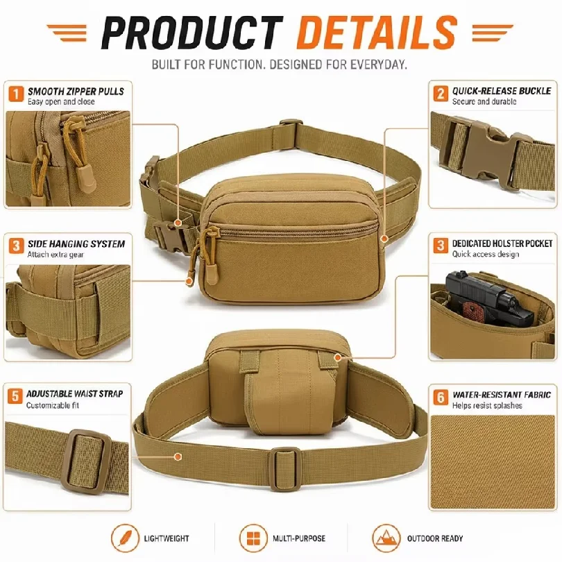 Tas Pinggang Taktis untuk Meny - Edc Concealed Carry Fanny Pack ulasan dan harga