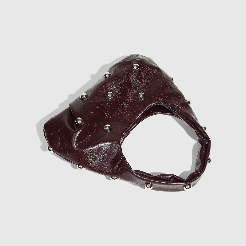 PUNK สไตล์ Satchel กระเป๋าผู้หญิง PU Rivet ไหล่กระเป๋าอินเทรนด์ Underarm กระเป๋าสีทึบแฟชั่นกระเป๋าถือคุณภาพสูงกระเป๋าขนาดเล็ก