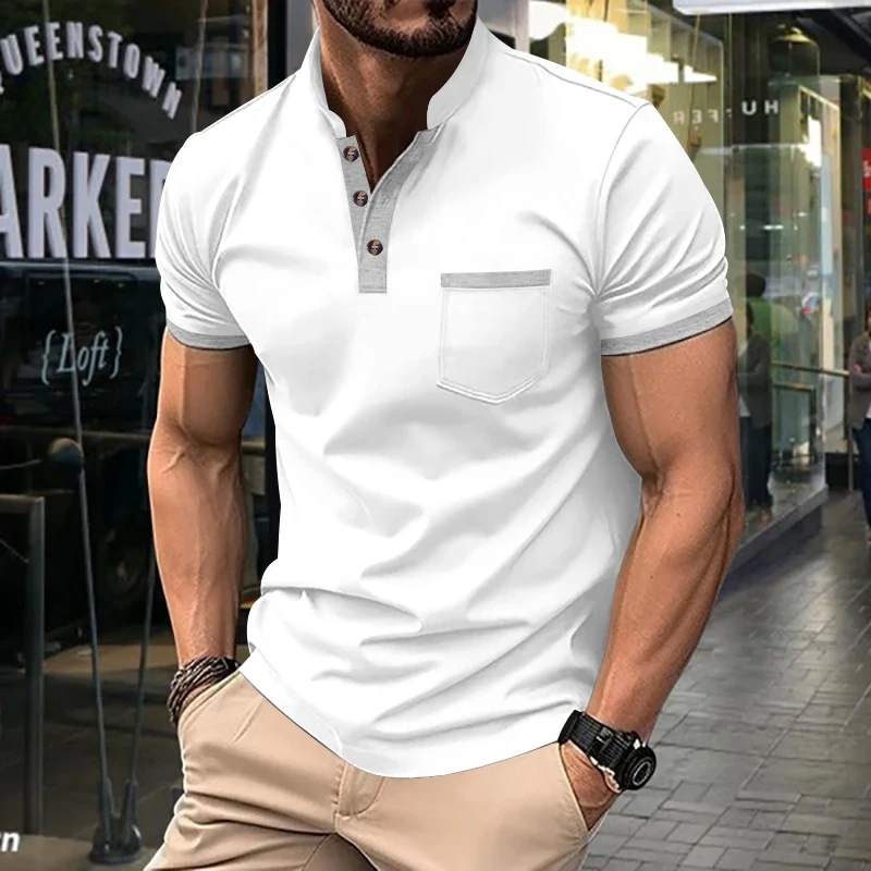 Polo à manches courtes d\'été pour hommes, T-shirt décontracté pour documents solides Chemise respirante pour hommes pour hommes S-3XL de vêtements