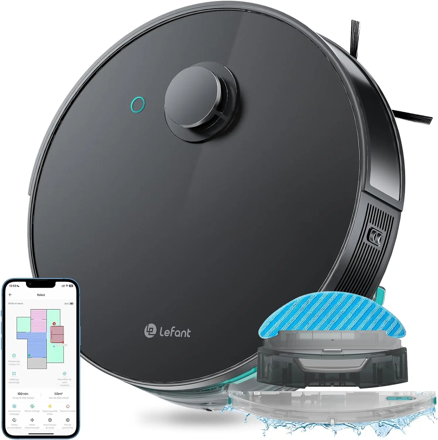 Lefant N3 4000Pa Zuigrobotstofzuiger En Sonische Dweilcombinatie, Precisiemapping Met Lidar-En Dtofsensoren, Ultrasone Tapijtdetectie