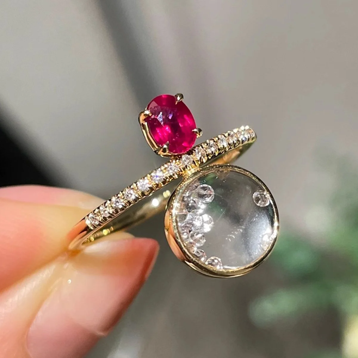 

Niche Personality 925 Silver Engagement Rings Natural White Crystal Synthetic Ruby Halo Bridal Wedding Finger Band Waterproof