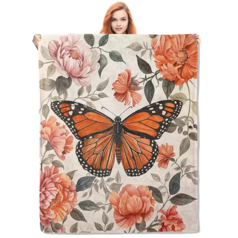 

Одеяло в подарок с бабочкой и цветком, идеальное одеяло для дивана-кровати, идеально подходит для любителей природы и украшения дома.
