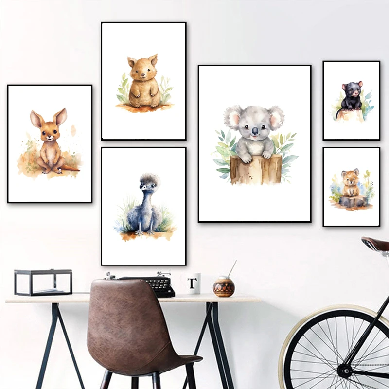

Cute Australian Animal Posters And Print Kangaroo Koala Canvas Painting Nursery Wall Art Pictures Childrens Room Home Decoration