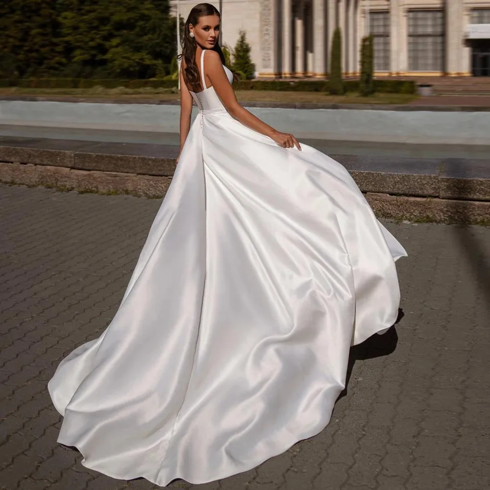 Customized Classic Satin Wedding Dresses For Women 2024 Bride Long Sleevees Applique Bride Gowns Plus Size Vestidos De Novia