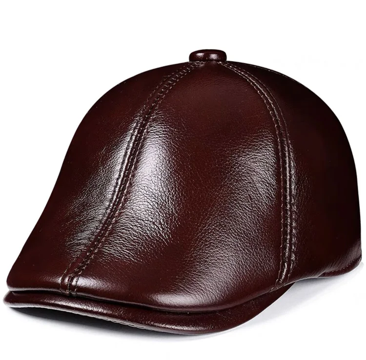 Winter Echtes Leder Winddicht Entenschnabel Berets Mann Kappe Rindsleder Gorras Warme Ohr Schutz Casquette Hüte Für Männliche Drake Boina – Detail 4